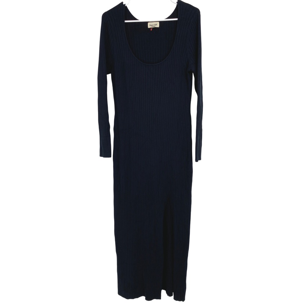 Open Edit‎ Ribbed Knit Long Sleeve Midi Dress Bodycon with Slit XL